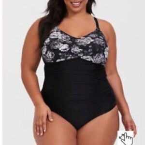 Torrid | One Piece Grey Floral Swimsuit | size 4